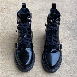 ALL SAINTS DONITA COMBAT LEATHER BLACK BOOTS